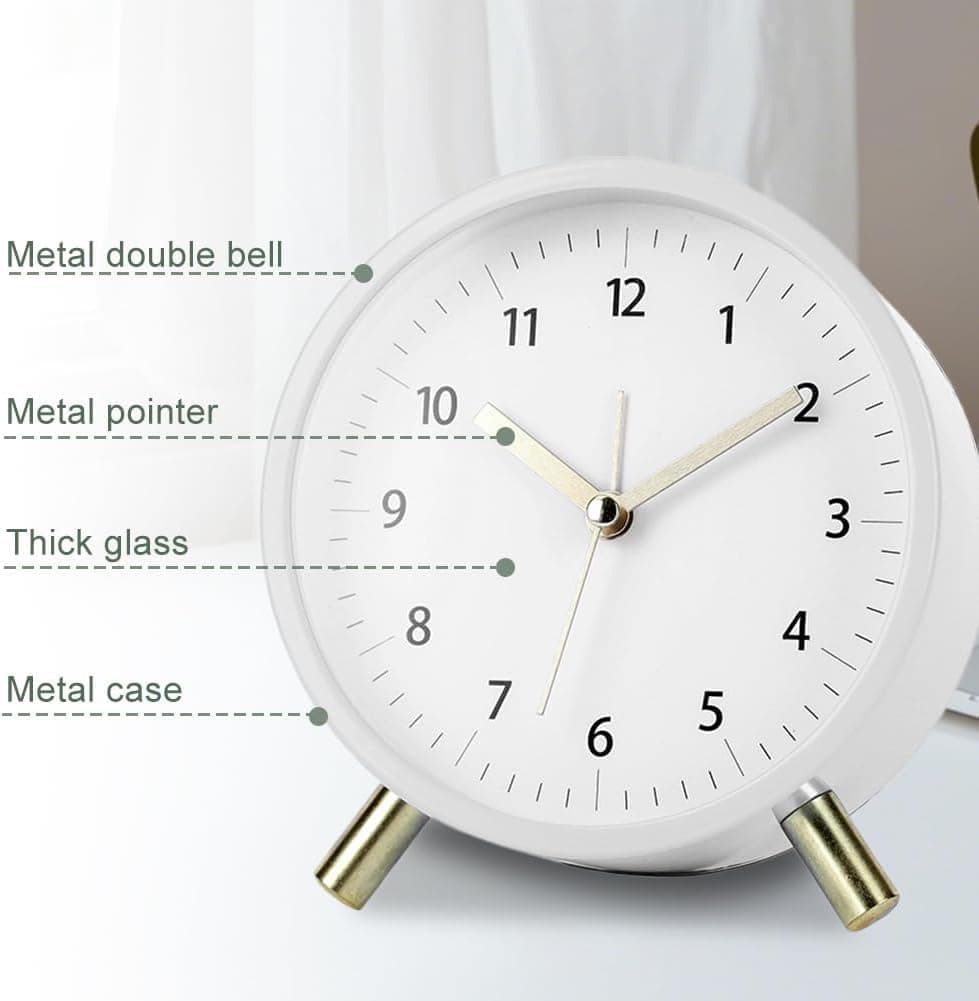 White Silent Alarm Clock with Night Light and Backlight