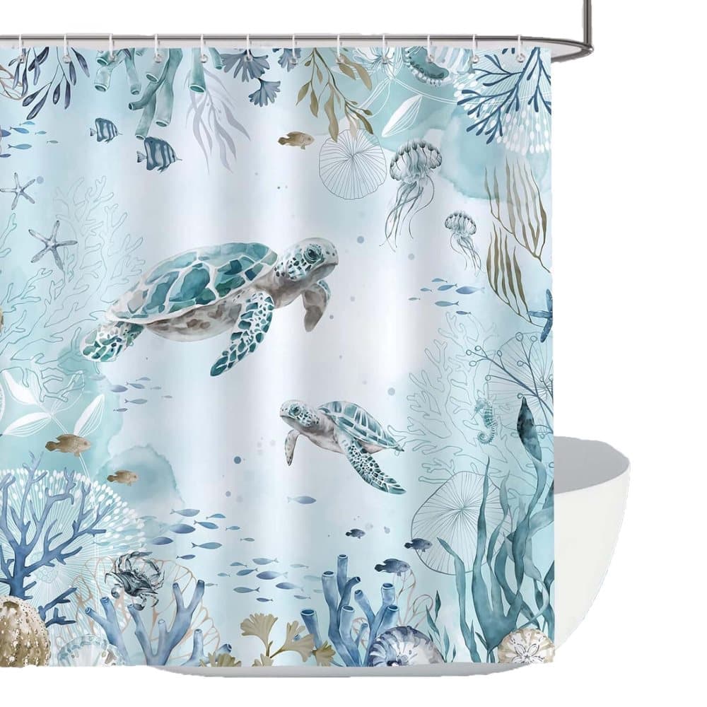 Waterproof Polyester Shower Curtain with Sea Turtle and Dolphin Motif Waterproof Polyester Shower Curtain with Sea Turtle and Dolphin Motif