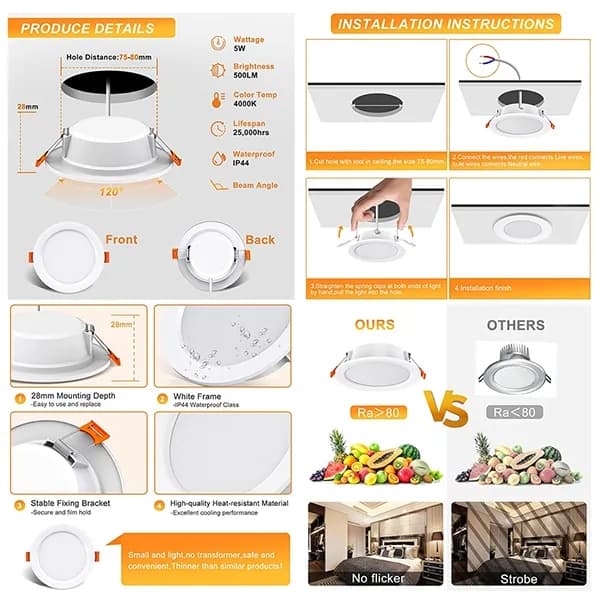 4 pcs LED Spotlight Waterproof IP44 Neutral White Light 4000K