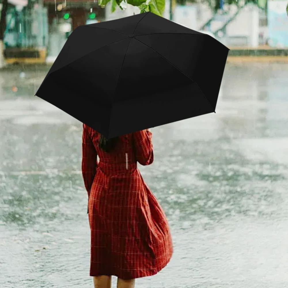 Mini Folding Pocket Umbrella 6-Fold UV Protection for Sun and Rain with Storage Box