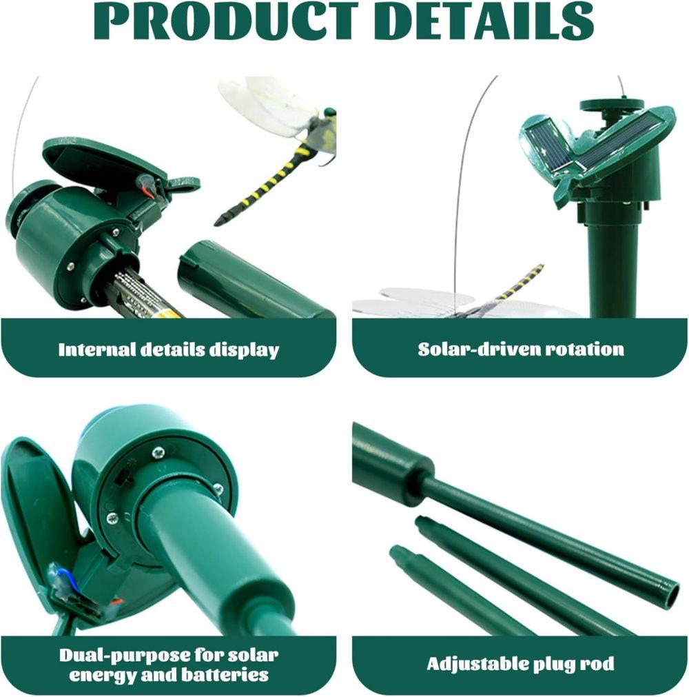 3 pcs Solar Powered Dragonfly Clips Insect Repellent Garden Decoration
