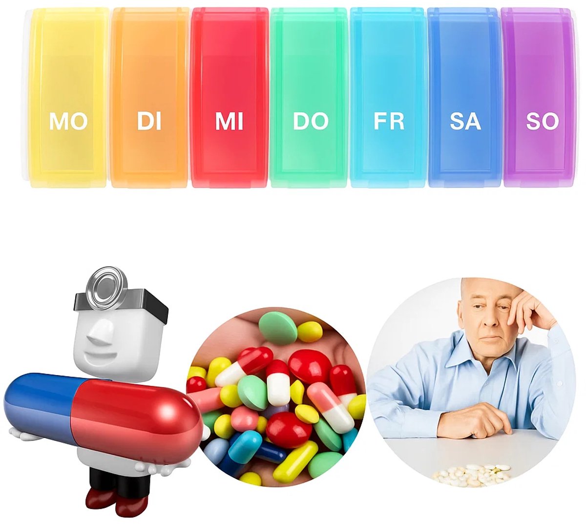 Pill Box | Pill Box | Medicine Box | Pill Box | 7 Days | 1 Week | Monday to Sunday | Multicolor