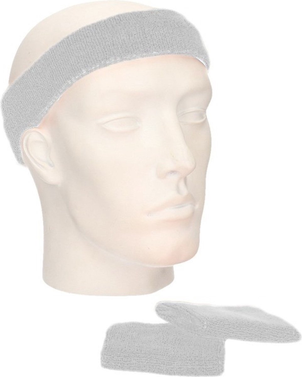 Set of light grey sweatbands - Light grey sports day set of wrist and head sweatbands Set of light grey sweatbands - Light grey sports day set of wrist and head sweatbands