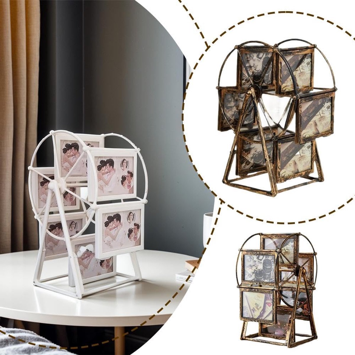 Rotating Photo Frame - 360° Rotating Base - Vintage Embossed Design - Vintage Bronze - Displays 12 Photos - Fits Standard 10x15cm & 12x18cm Prints - Perfect Gift for Wedding