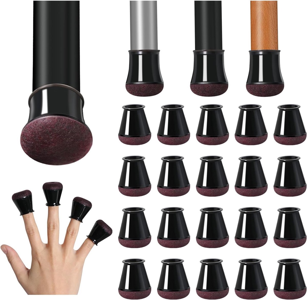 Chair Leg Caps - Chair Leg Protectors - 17-22mm - with Anti-Scratch Felt - Chair Leg Protectors - Floor Protection - Chair Leg Covers - 24 Pieces - Black - Round Chair Leg Caps - Chair Leg Protectors - 17-22mm - with Anti-Scratch Felt - Chair Leg Protectors - Floor Protection - Chair Leg Covers - 24 Pieces - Black - Round