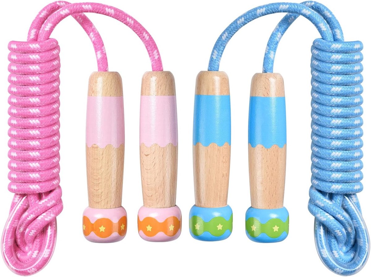 Professional Sports Jump Rope Set of two jump ropes for children - 2.5 meters - adjustable length - with wooden handles - suitable for children from 5 years old (both boys and girls) - for sports and fitness Professional Sports Jump Rope Set of two jump ropes for children - 2.5 meters - adjustable length - with wooden handles - suitable for children from 5 years old (both boys and girls) - for sports and fitness