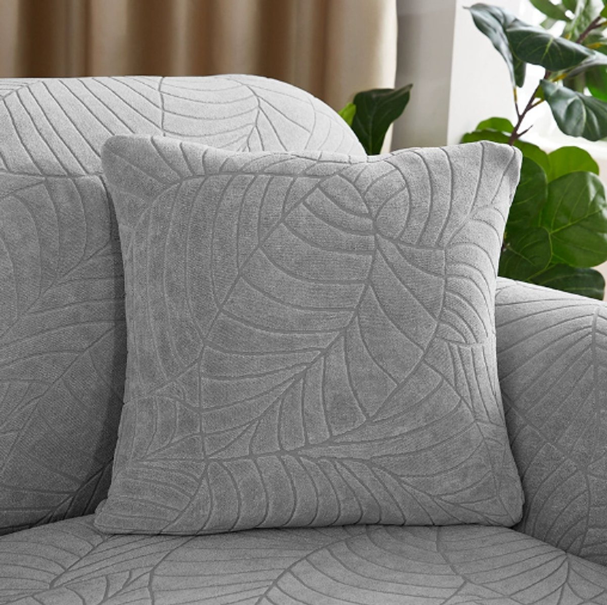 Waterproof cushion cover 45x45 - set of 2 cushion covers - Light grey jacquard leaf pattern Waterproof cushion cover 45x45 - set of 2 cushion covers - Light grey jacquard leaf pattern