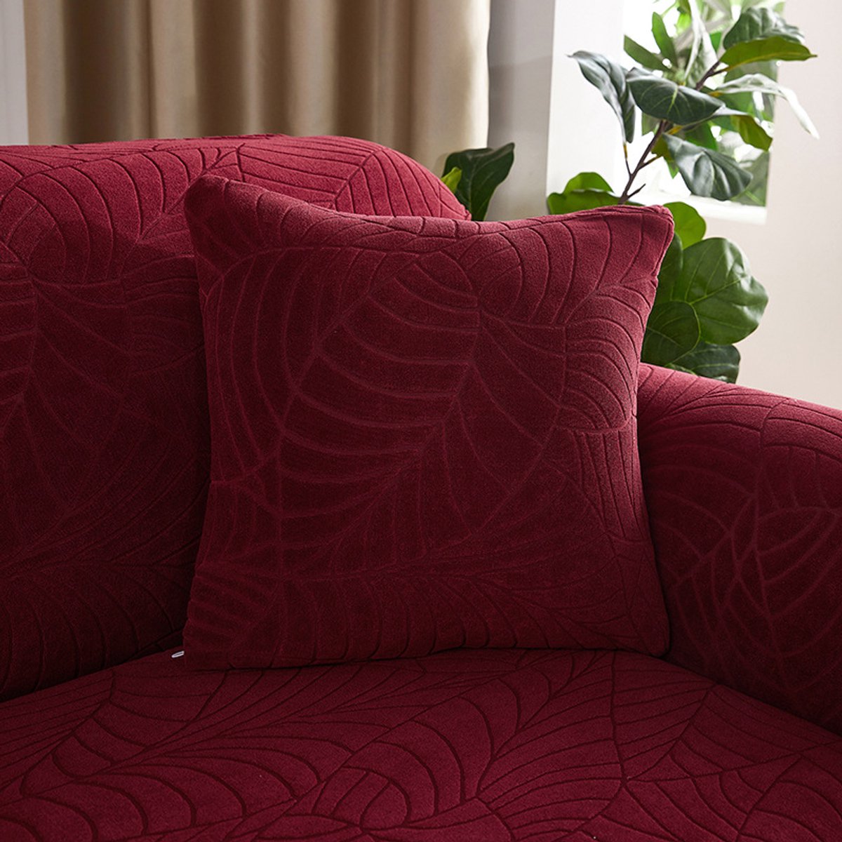 Waterproof cushion cover 45x45 - Set of 2 cushion covers - Wine red jacquard leaf pattern Waterproof cushion cover 45x45 - Set of 2 cushion covers - Wine red jacquard leaf pattern