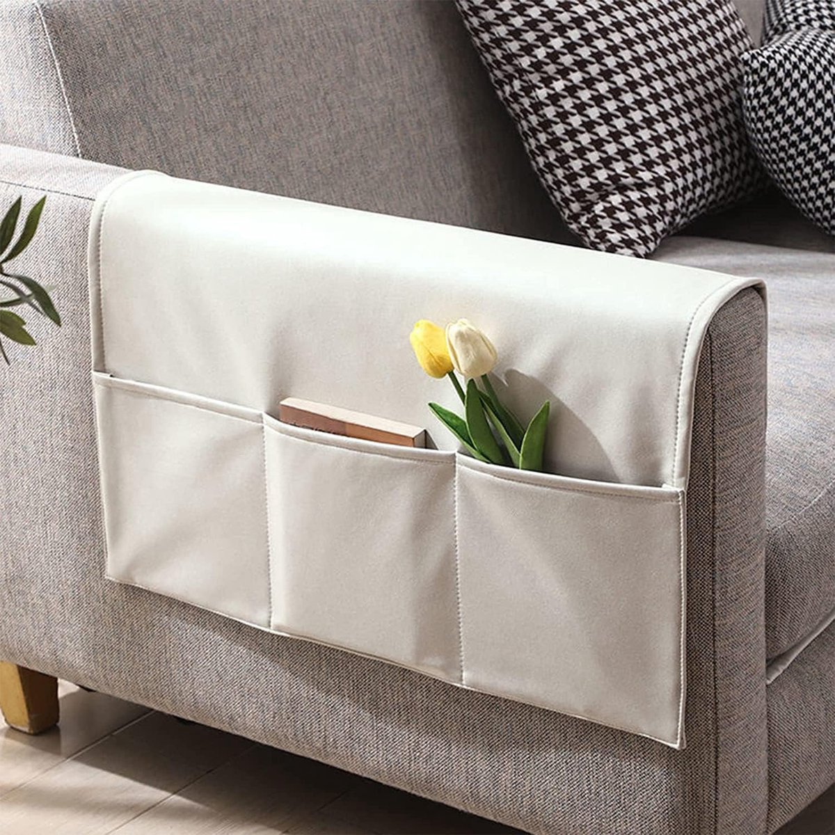 Sofa Armrest Storage - 5 Compartments - Reinforced Tech Fabric - Remote Control Holder - White (70*110CM) Sofa Armrest Storage - 5 Compartments - Reinforced Tech Fabric - Remote Control Holder - White (70*110CM)