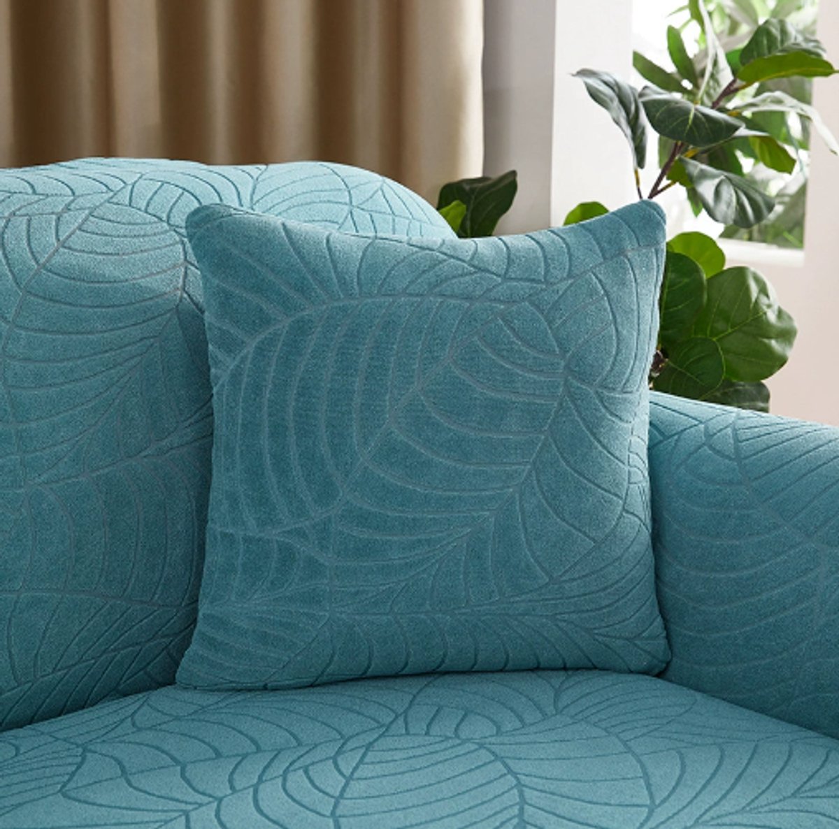 Waterproof cushion cover 45x45 - Set of 2 cushion covers - Bright blue jacquard leaf pattern Waterproof cushion cover 45x45 - Set of 2 cushion covers - Bright blue jacquard leaf pattern