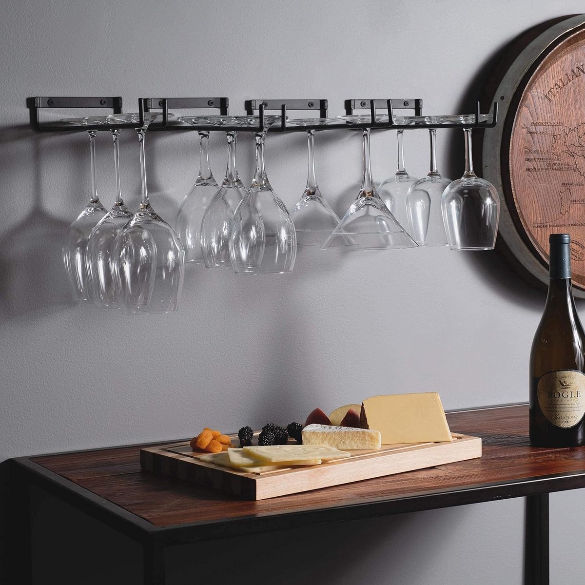 Pieces Wall Mount Goblet Holder - 30cm Black Wrought Iron - Heavy-Duty Wine Glass Holder