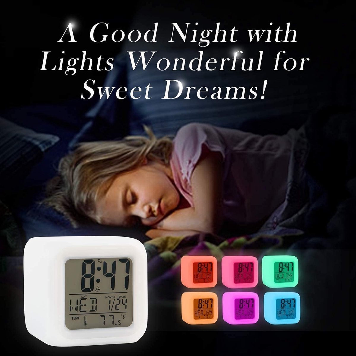 Alarm Clocks for Children - Digital Alarm Clock - LED Display - Digital Kids%27 Alarm Clock with 7 Color Changes - Night Alarm with Temperature