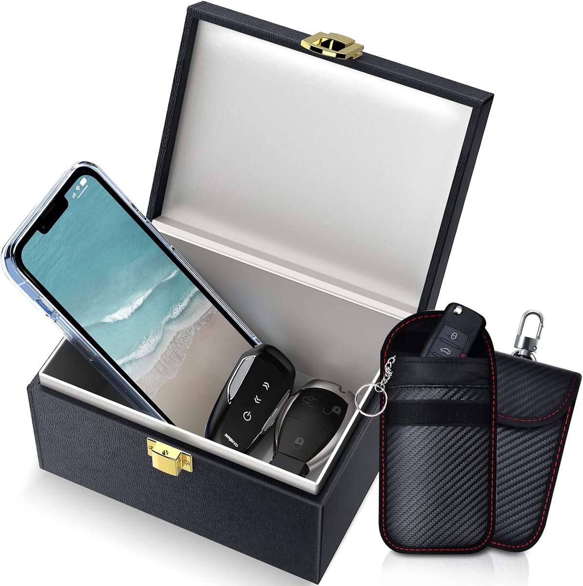 RFID Car Key Anti-Theft - RFID Protective Case Car Key - Protective Case Car Key Box - Car Key Safe - RFID Anti-Theft Box - Faraday Box Car Key - Faraday Box - Keyless Entry Case - Key Pouch - Key Bags - Three-Piece Set