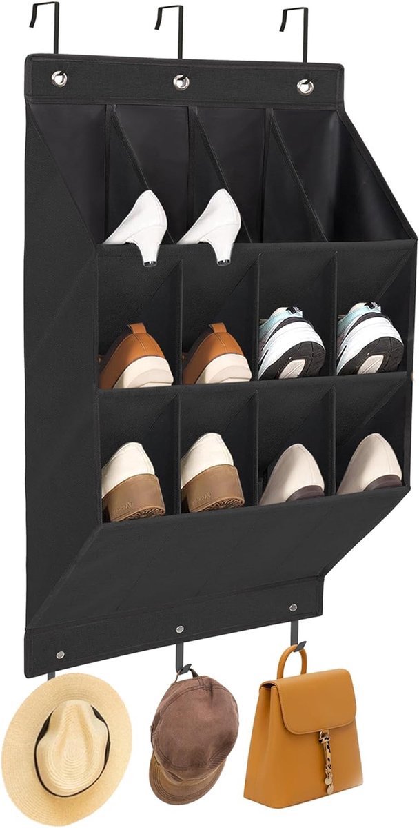 Hanging Shoe Bag - Shoe Organizer - With Hooks - Door Organizer - Over-the-Door Shoe Organizer - Solution for Scattered Stuff - Door Storage Bag - Hanging Organizer - Black - Space-Saving - For Shoes/Home Accessories Etc. Hanging Shoe Bag - Shoe Organizer - With Hooks - Door Organizer - Over-the-Door Shoe Organizer - Solution for Scattered Stuff - Door Storage Bag - Hanging Organizer - Black - Space-Saving - For Shoes/Home Accessories Etc.