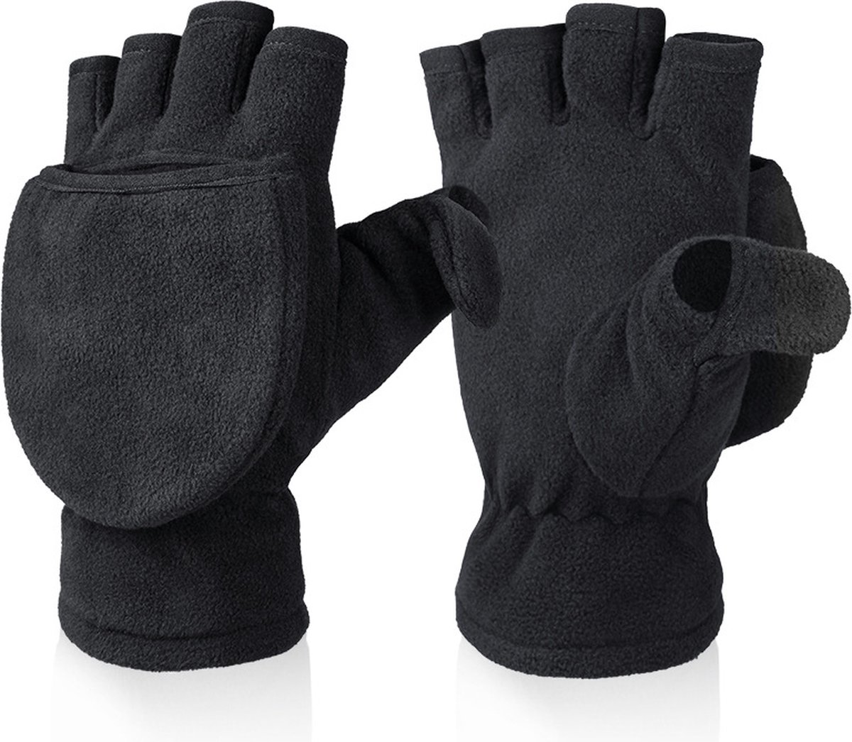 Fingerless Knitted Gloves with Hood - Winter Gloves - , Fingerless Polar Fleece Gloves - Fingerless Warm Gloves - Windproof Gloves with Flip Cover for Men and Women - 1 Pair