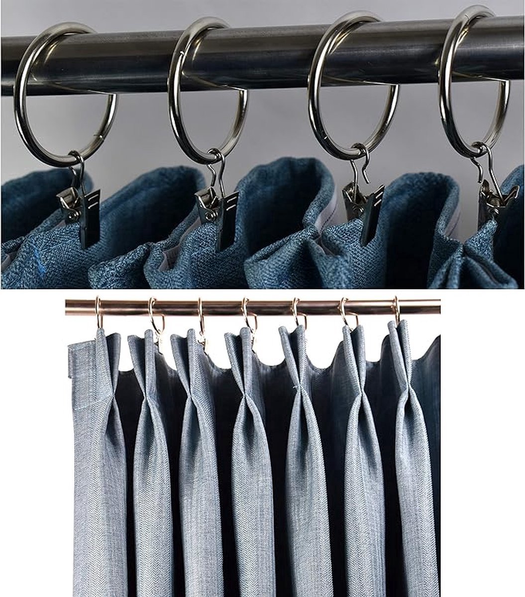 30 Pieces Curtain Rings with Clips - Curtain Rings - Thicker - 32mm - Stainless Steel - Shower Curtain Rings - Curtain Hooks - Curtain - Shower Curtain - Hooks - High Quality - Black - Value Pack