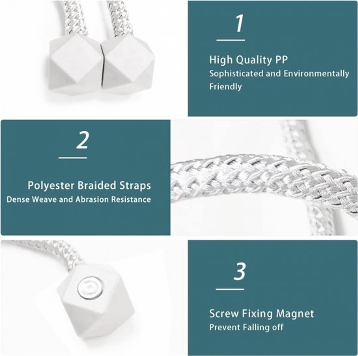 Luxury Curtain Holder - 6 Pieces - Curtain Hook - Magnetic Curtain Cord - Magnetic Curtain Holders - Curtain Tie - Curtain Clamps - Curtain Fixing - Curtain Accessories - Easy to Carry - Grey