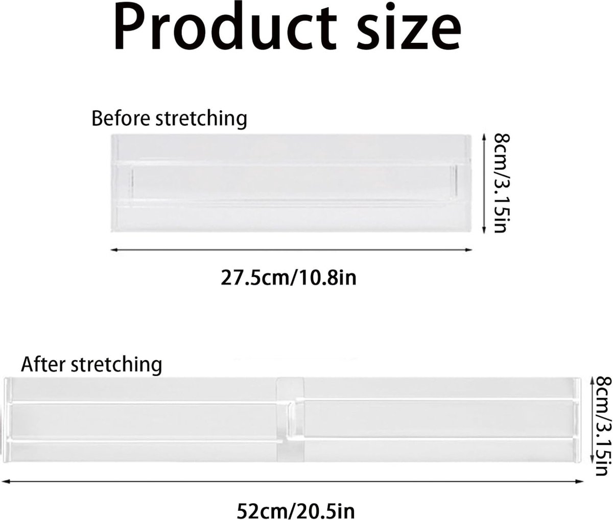 Drawer Divider - 8 Pieces - Drawer Organizer - Cutlery Organizer - Storage System - Drawer Trays - For Kitchen/Bedroom/Office/Clothing - Easy to Install - Organizers - Adjustable - Extendable - Plastic - Multifunctional - Transparent