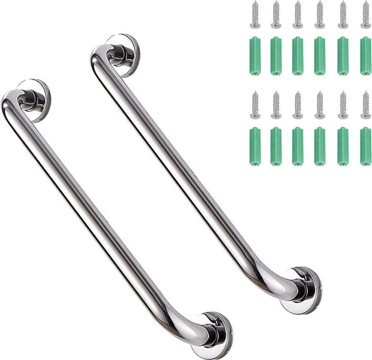 Wall Grab Bar - Extra Grip - 2 Pieces - 40 Cm - Stainless Steel - Handle / Wall Grab Bar for Bathroom / Shower / Toilet - Toilet Grab Bar - Bath Grab Bar - Shower Grab Bar - Non-Slip Grab Bar - Bathroom Handle - Safety Grip - High Load Capacity - Screws I