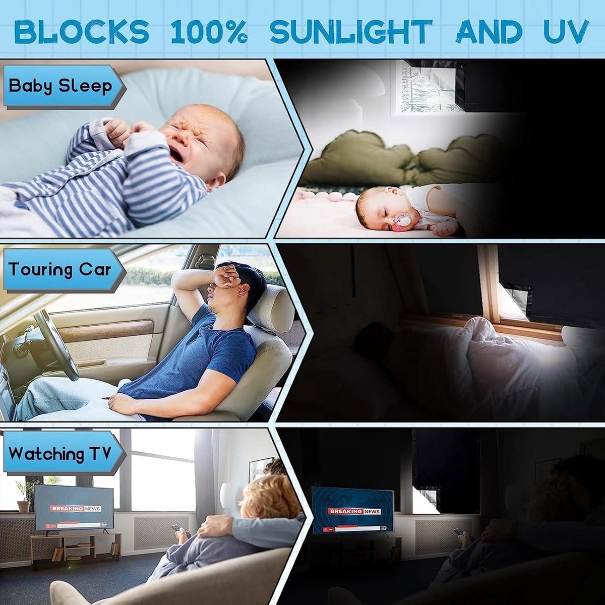 Universal Sun Protection with Suction Cups - 60 x 115cm - Heat/Light Blocking Fabric - Suction Cup Shade Cloth - Machine Washable - No Drilling Required - Window Sun Protection with Suction Cups - Window Blinds - UV Curtain - For Travel