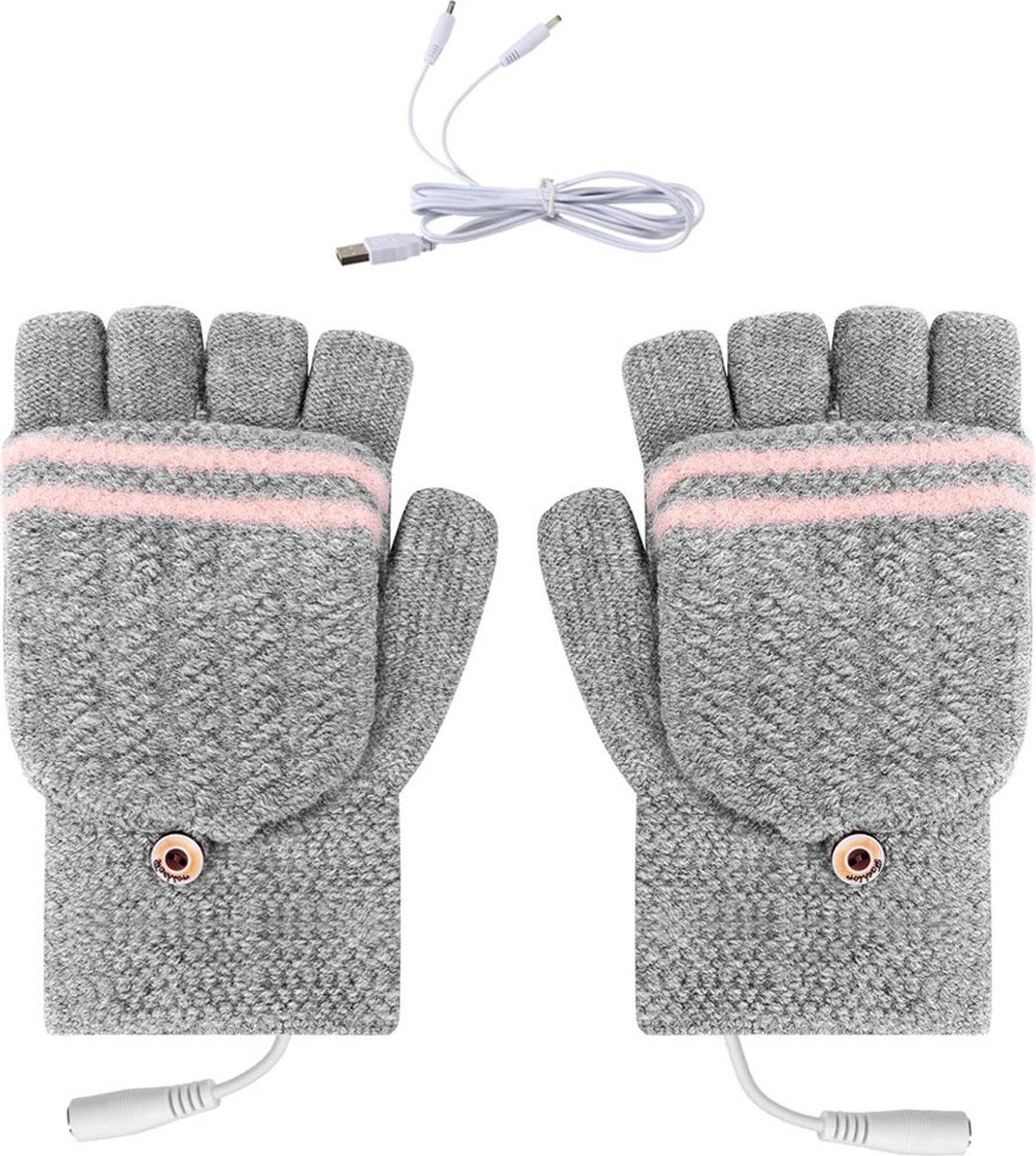 Heated Gloves - USB Heated Mittens - Heated Gloves - Electric Winter Gloves - Knitted Heated Gloves - Waterproof - Windproof - USB Rechargeable - Electrically Heated - One Size - Unisex - Winter Gift - Grey