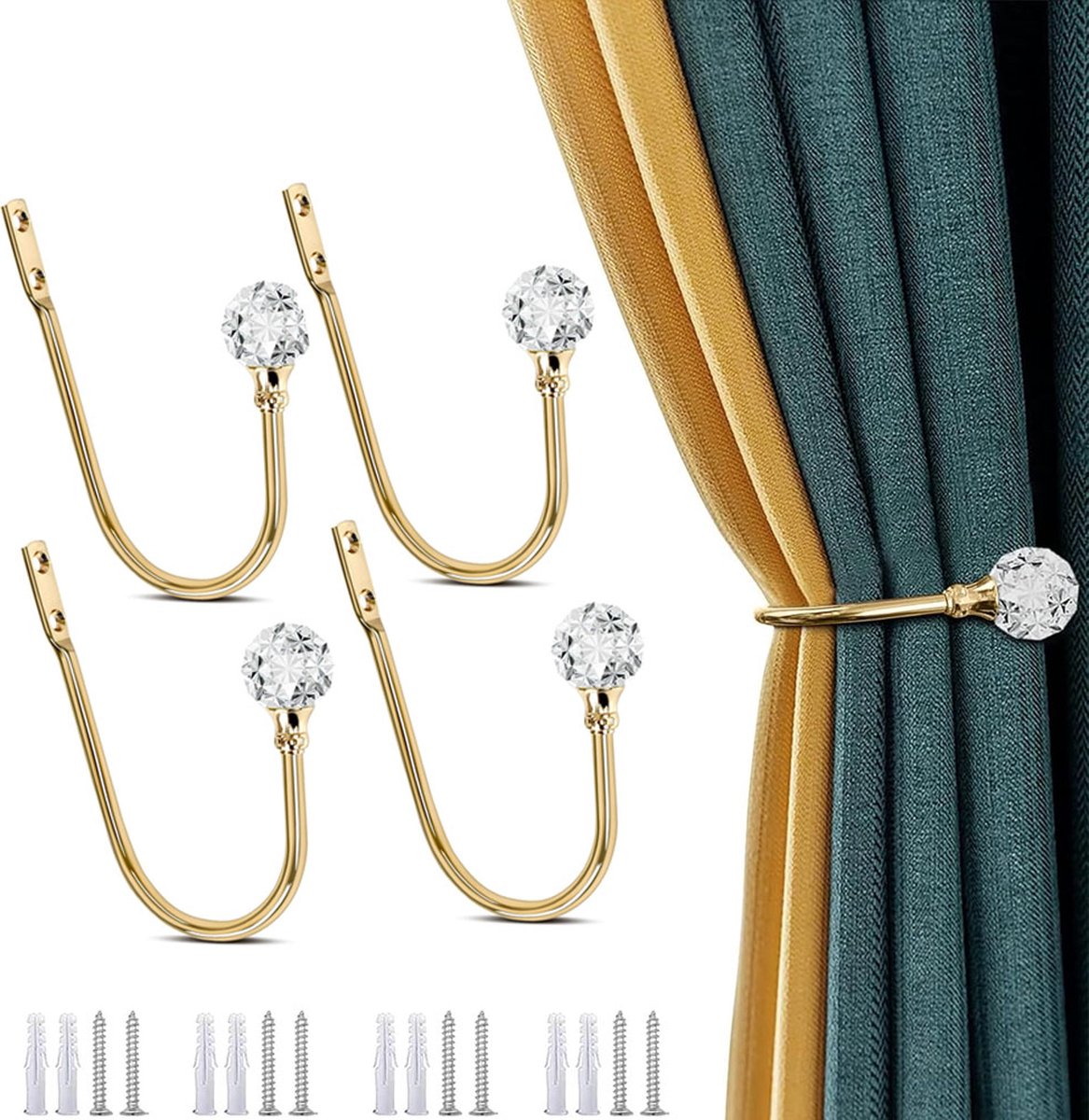 Curtain Tiebacks - 4-Piece Curtain Holders - High Quality - Curtain Tieback Hook - Tiebacks for Curtains - Curtain Bracket - Curtain Tie - For Curtains - Curtain Accessories - Drilling & Installation - Robust and Durable - Gold Curtain Tiebacks - 4-Piece Curtain Holders - High Quality - Curtain Tieback Hook - Tiebacks for Curtains - Curtain Bracket - Curtain Tie - For Curtains - Curtain Accessories - Drilling & Installation - Robust and Durable - Gold