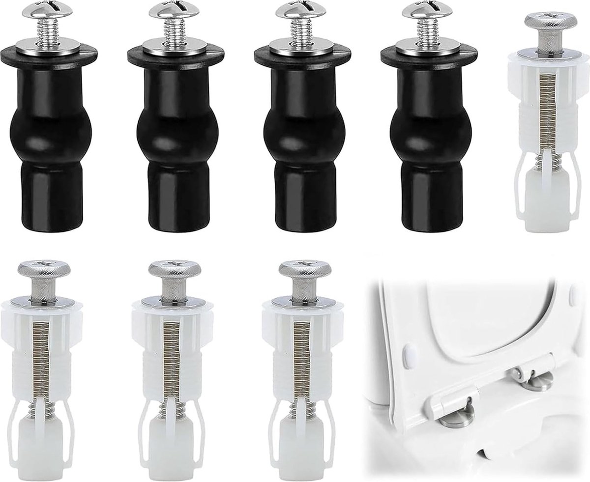 Toilet Seat Hinges - 8 Pieces - Stainless Steel - Universal Hinges for Toilet Seat - Toilet Seat Extension Screws - Universal Toilet Seat Screws and Bolts - Toilet Accessories - Toilet Seat Installation Mounting Set - Sturdy - Toilet Seat Parts