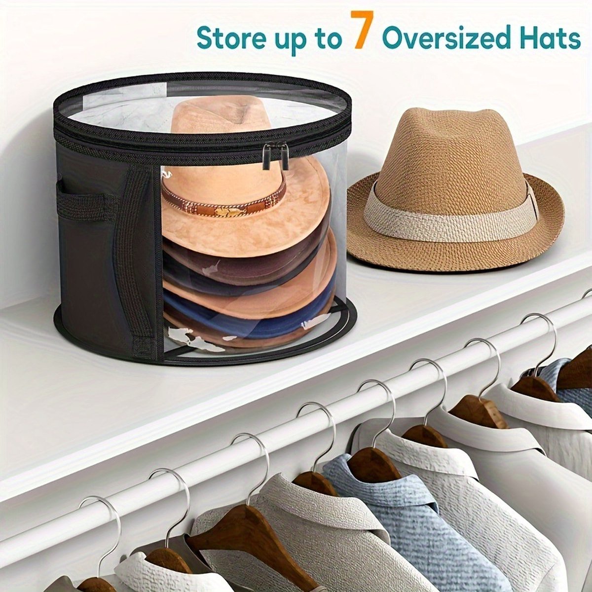 Hat Box - Hat Storage Box - Storage Box for Hats - Round Hat Boxes - Ø 42x27.8 cm - Stackable Hat Organizer - Foldable Round Brim Hat Organizer Bag - With Zipper