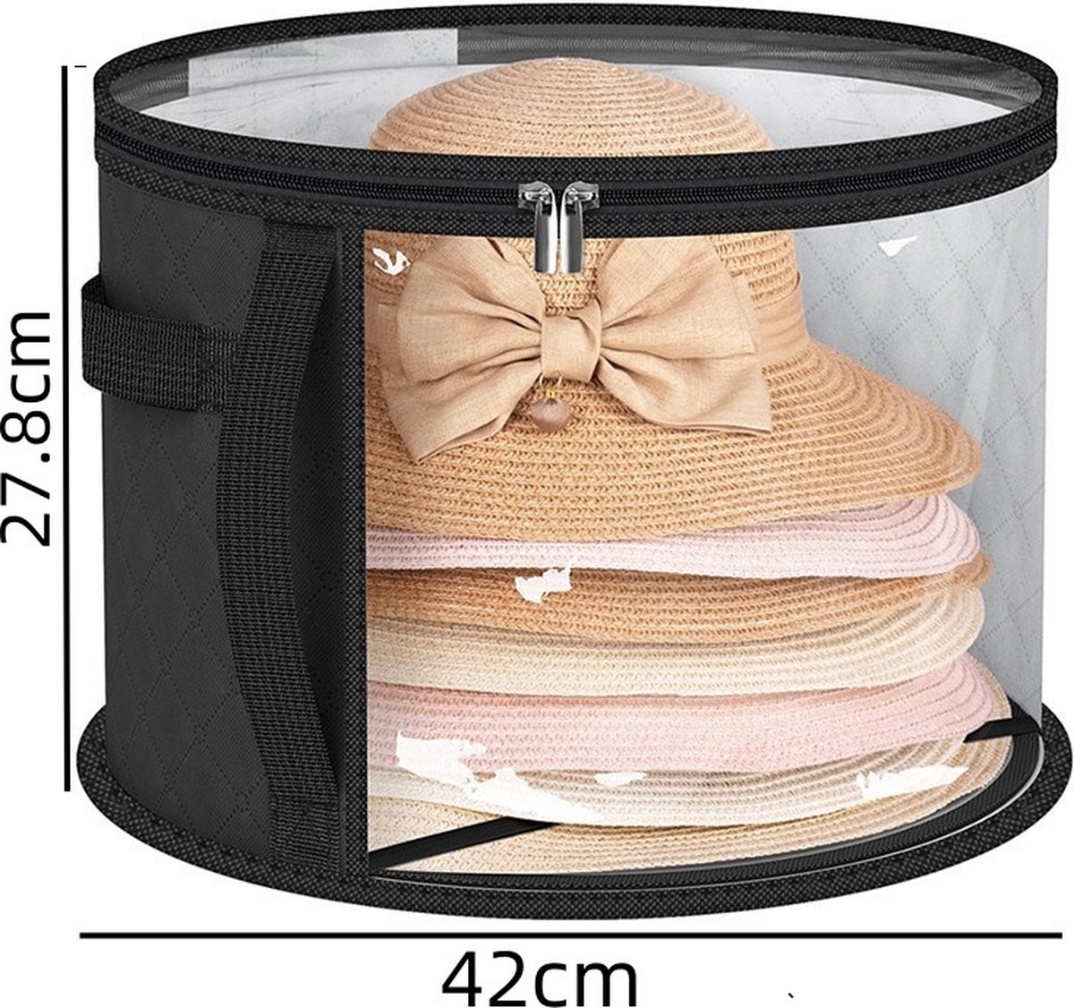 Hat Box - Hat Storage Box - Storage Box for Hats - Round Hat Boxes - Ø 42x27.8 cm - Stackable Hat Organizer - Foldable Round Brim Hat Organizer Bag - With Zipper