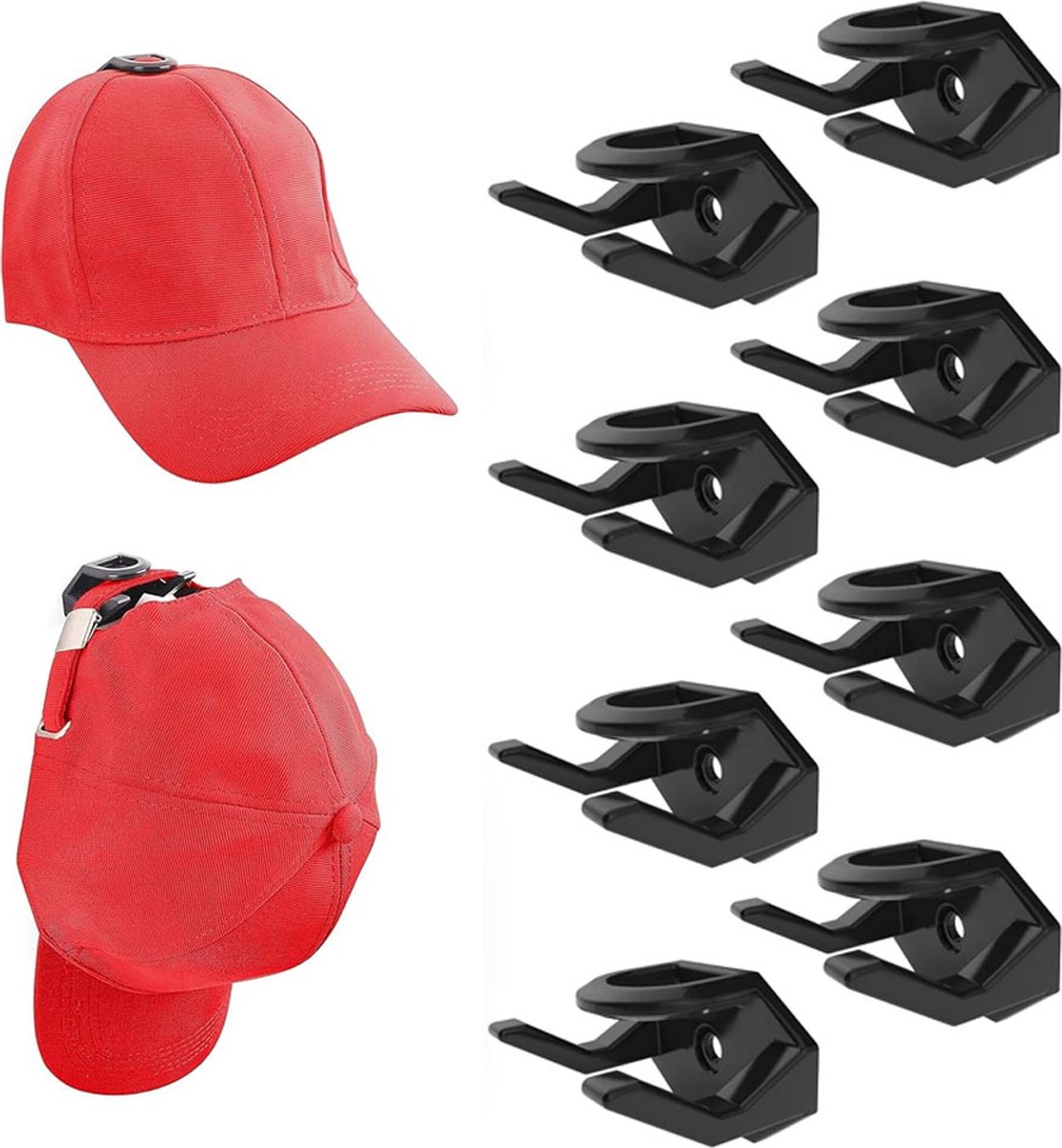 Cap Rack Set of 8 - Wall Cap Holders - Cap Hooks - With Screws and Tape - Two Installation Methods - Cap Rack Coat Rack - Cap Rack Storage System - Cap Storage Bag - Hat Holder - Cap Organizer - Double Suspension - Black Cap Rack Set of 8 - Wall Cap Holders - Cap Hooks - With Screws and Tape - Two Installation Methods - Cap Rack Coat Rack - Cap Rack Storage System - Cap Storage Bag - Hat Holder - Cap Organizer - Double Suspension - Black