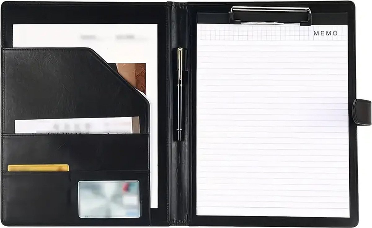 A4 Writing Folder - Conference Folder - Writing Pad - Eco Leather - Documentation Folder - Work Folder - Leather Conference Folder - Business Travel Portfolio Folder - With Ring Binder and Pen Holder - Sustainable - Black