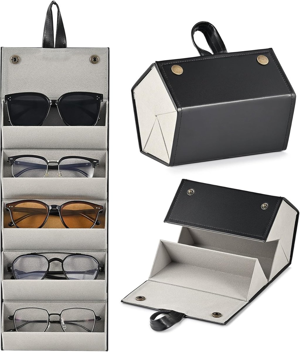 Storage Box for Glasses - Roll-Up Glasses Storage Bag - Glasses Case Storage Box for Up to 5 Glasses - Glasses Case Organizer - Glasses Case - Storage Box - Store Glasses - Sunglasses Storage Box - Black Storage Box for Glasses - Roll-Up Glasses Storage Bag - Glasses Case Storage Box for Up to 5 Glasses - Glasses Case Organizer - Glasses Case - Storage Box - Store Glasses - Sunglasses Storage Box - Black