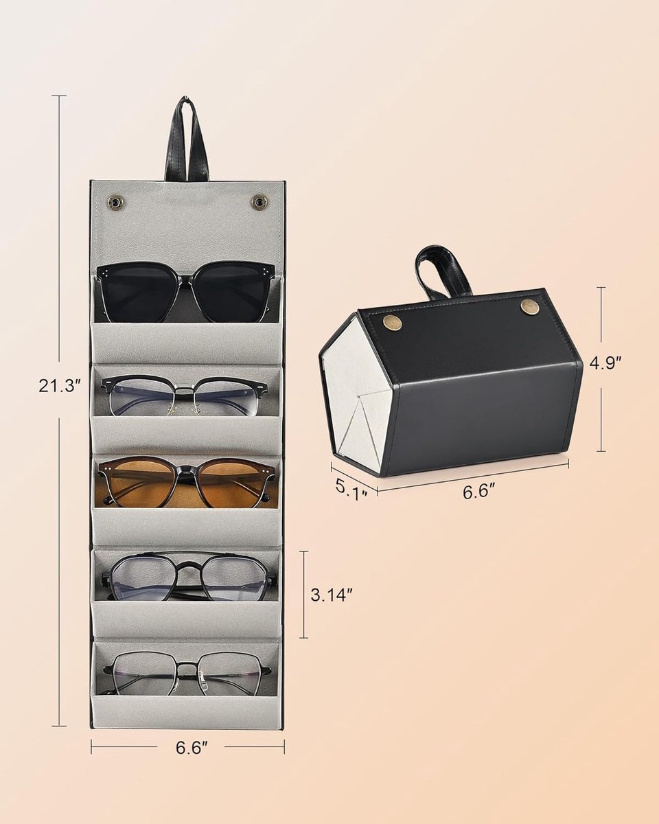 Storage Box for Glasses - Roll-Up Glasses Storage Bag - Glasses Case Storage Box for Up to 5 Glasses - Glasses Case Organizer - Glasses Case - Storage Box - Store Glasses - Sunglasses Storage Box - Black