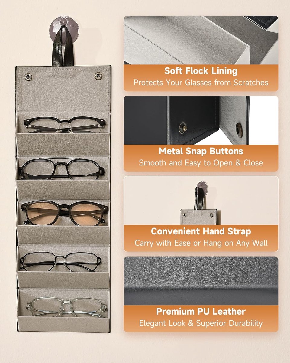 Storage Box for Glasses - Roll-Up Glasses Storage Bag - Glasses Case Storage Box for Up to 5 Glasses - Glasses Case Organizer - Glasses Case - Storage Box - Store Glasses - Sunglasses Storage Box - Black
