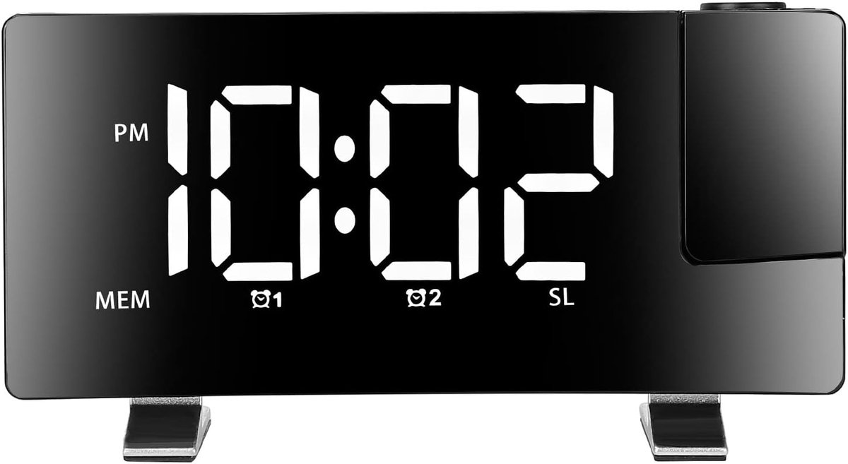 Alarm clock - radio - clock - Projection alarm clock - Digital alarm clock - Projection clock - Alarm clock radio - Clock radio - digital clock - projection clock - Multifunctional - LED - Adjustable brightness - Loud enough - for bedroom / living room /