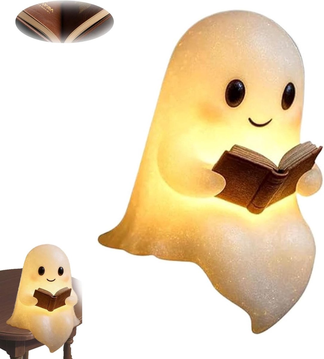 Halloween Cute Ghost Reading Lamp - Halloween Ghost Night Light - Halloween Decoration - Ghost Reading Book Lamp - Ghost Decoration - 3D LED Halloween Cute Ghost Figurine Fireplace Chimney Decoration for Home - 15 cm - Warmly Illuminated Halloween Cute Ghost Reading Lamp - Halloween Ghost Night Light - Halloween Decoration - Ghost Reading Book Lamp - Ghost Decoration - 3D LED Halloween Cute Ghost Figurine Fireplace Chimney Decoration for Home - 15 cm - Warmly Illuminated