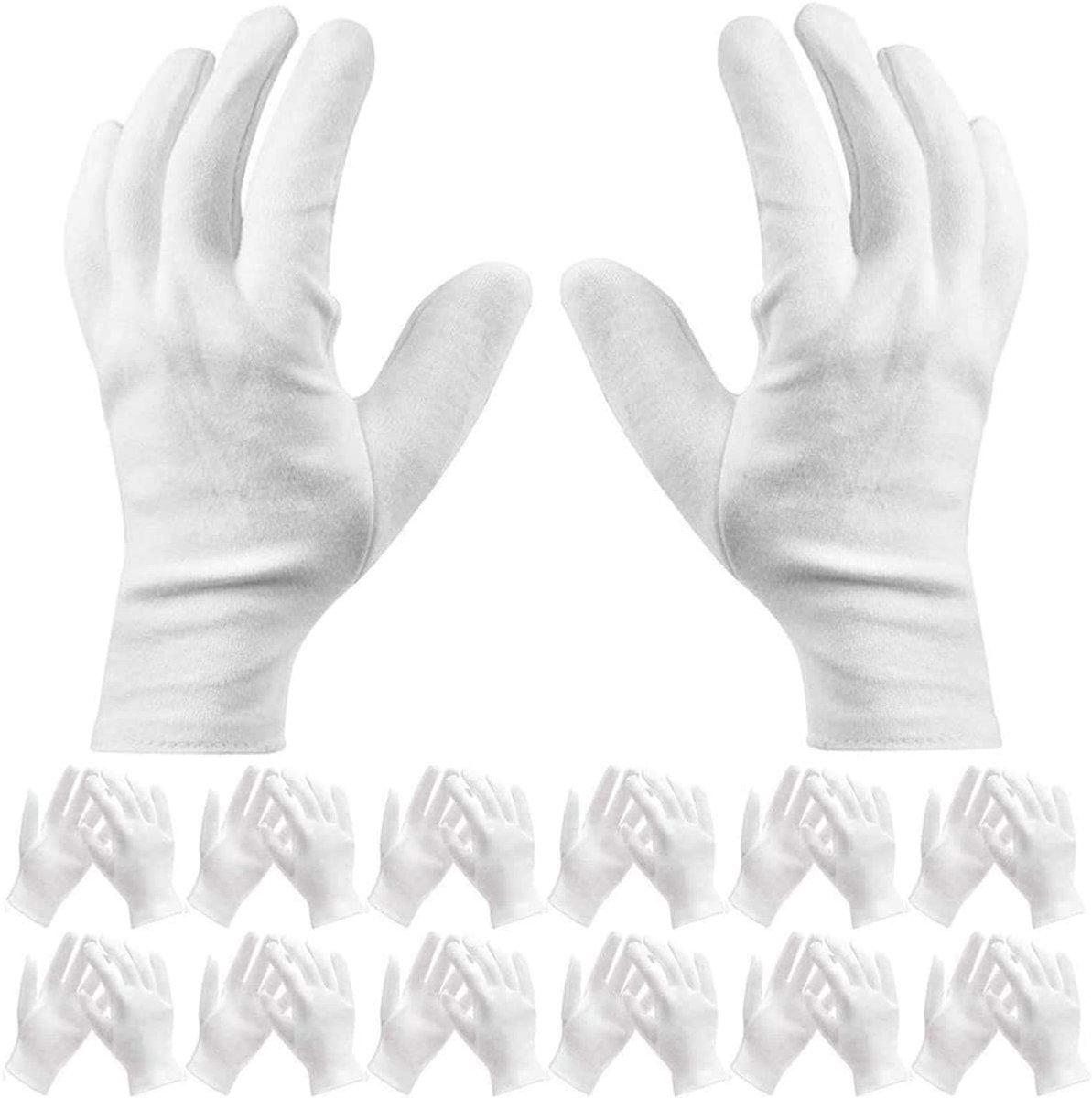 Cotton gloves - 12 Pairs - white - soft hand cotton - Used For Cosmetics, Jewelry Coin Inspection, Inspection Gloves, Service Gloves, Moisture Gloves - everyday cotton gloves