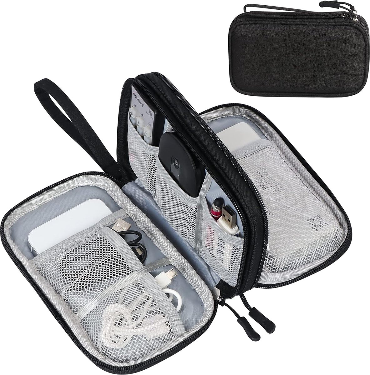 Cable Organizer Storage Bag 3 Layers - Cable Organizer Bag - Waterproof / Wear-Resistant - Cable Electronics Organizer - Cable Bag - Luxury Organizer For Cables And Accessories - Compact Cable Bag - Cable Organizer - Data Cable Organizer - Black - Travel