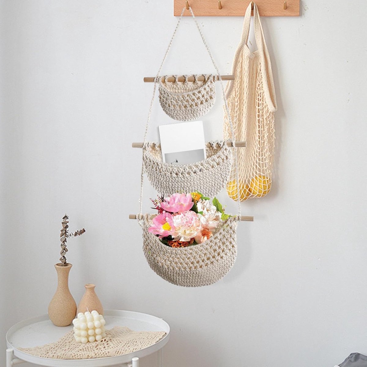 Hanging Organizer - Hanging Storage - Wall Organizer - Storage Bags - Hanging Wardrobe - Wall Bag - Over-the-Door Hanging Wall Organizer - Hanging Bag - Wall Basket - Fabric - Linen Hanging Basket - For Entrance