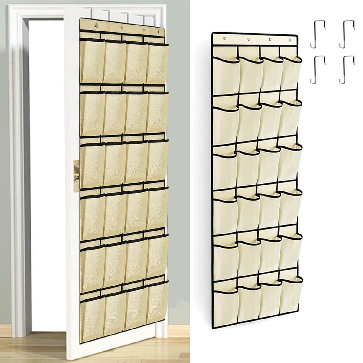 Hanging Shoe Bag - 24 Slots - Shoe Storage - Door Organizer - Hanging Shoe Rack - Shoe Organizer - Door Storage Bag - Hanging Storage - Solution for Shoes Scattered Around - Hanging Shoe Cabinet - Shoe Bag - Beige Hanging Shoe Bag - 24 Slots - Shoe Storage - Door Organizer - Hanging Shoe Rack - Shoe Organizer - Door Storage Bag - Hanging Storage - Solution for Shoes Scattered Around - Hanging Shoe Cabinet - Shoe Bag - Beige