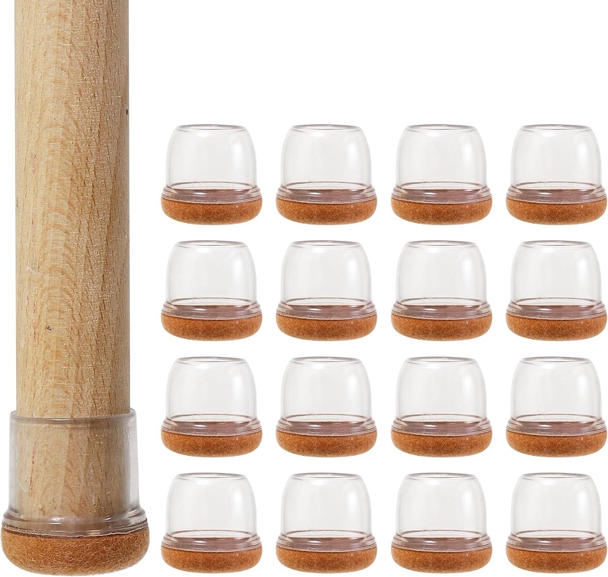 Stool Leg Protector - 16 Pieces - Chair Leg Caps - Chair Leg Covers - Chair Leg Floor Protectors - Felt Furniture Protectors - For Hardwood Floors - Rubber Chair Leg Protectors - For Wooden Floors - Round - Silicone - Transparent