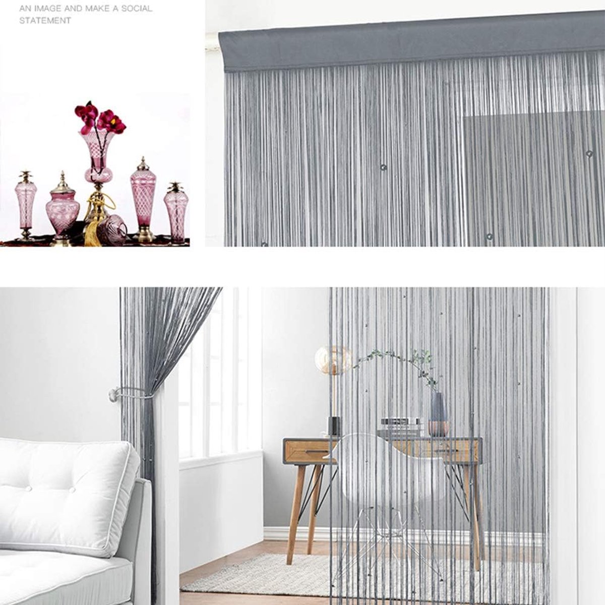 Door Curtain - 100 * 200 cm - Fly Curtain - Decorative Curtain - Plastic Fly Curtain - Easy Installation - Luxury Door Screen - Fly Screen Curtain - Beige