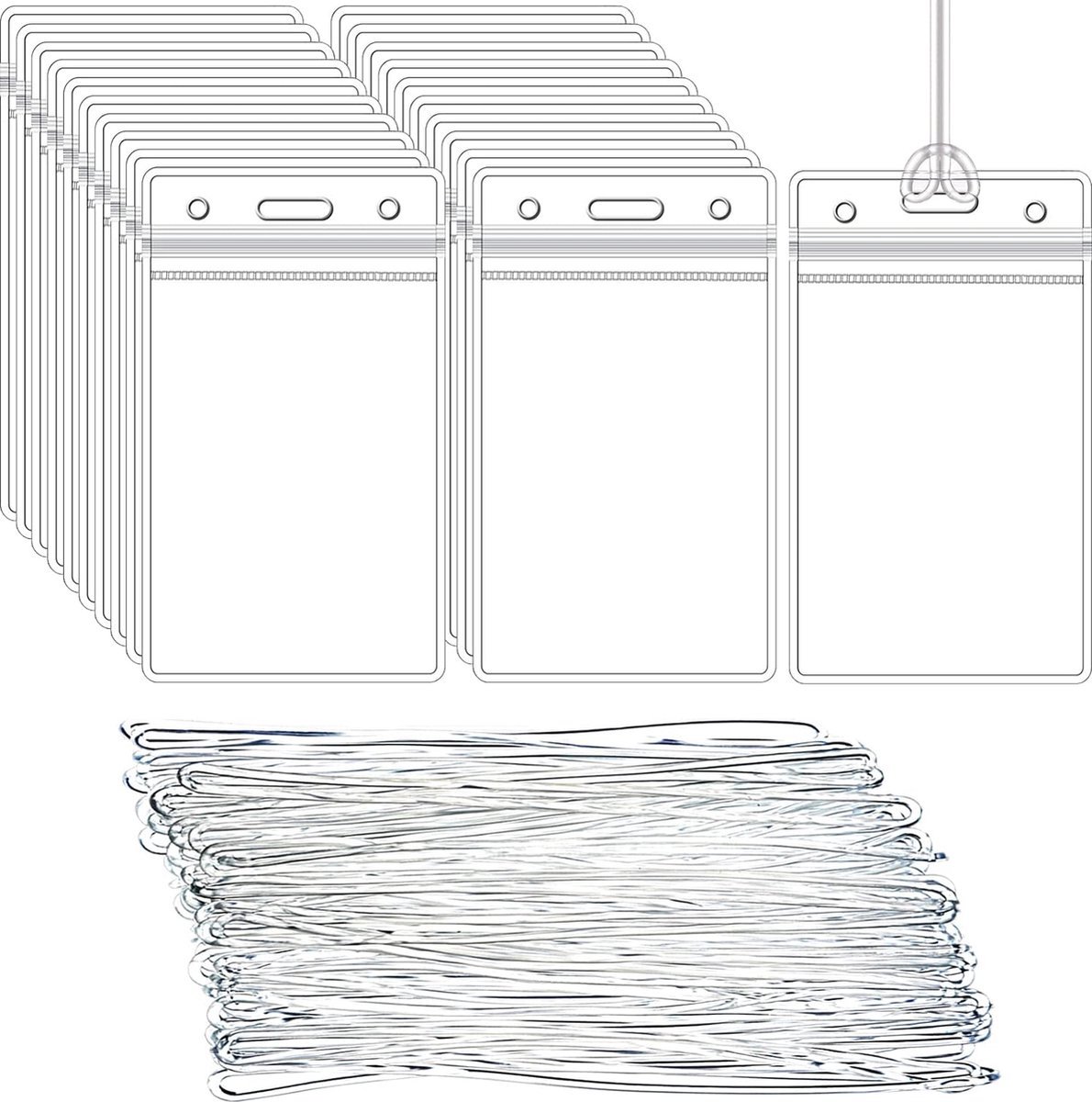 50x Badge Holder - Vertical PVC ID Badge Holders - 11x6.5cm - Name Badges - Card Badge - Transparent ID Card Holder - Name Badge Holder - Card Holder - Card Holders Name Badges - ID Card Holder - Seal - Waterproof Plastic ID Card Holder - With 50 Ring