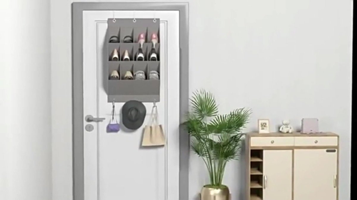 Hanging Shoe Bag - Shoe Organizer - With Hooks - Door Organizer - Above-Door Shoe Organizer - Solution for Scattered Stuff - Door Storage Bag - Hanging Organizer - Grey - Space-Saving - For Shoes/Home Accessories Etc. Hanging Shoe Bag - Shoe Organizer - With Hooks - Door Organizer - Above-Door Shoe Organizer - Solution for Scattered Stuff - Door Storage Bag - Hanging Organizer - Grey - Space-Saving - For Shoes/Home Accessories Etc.