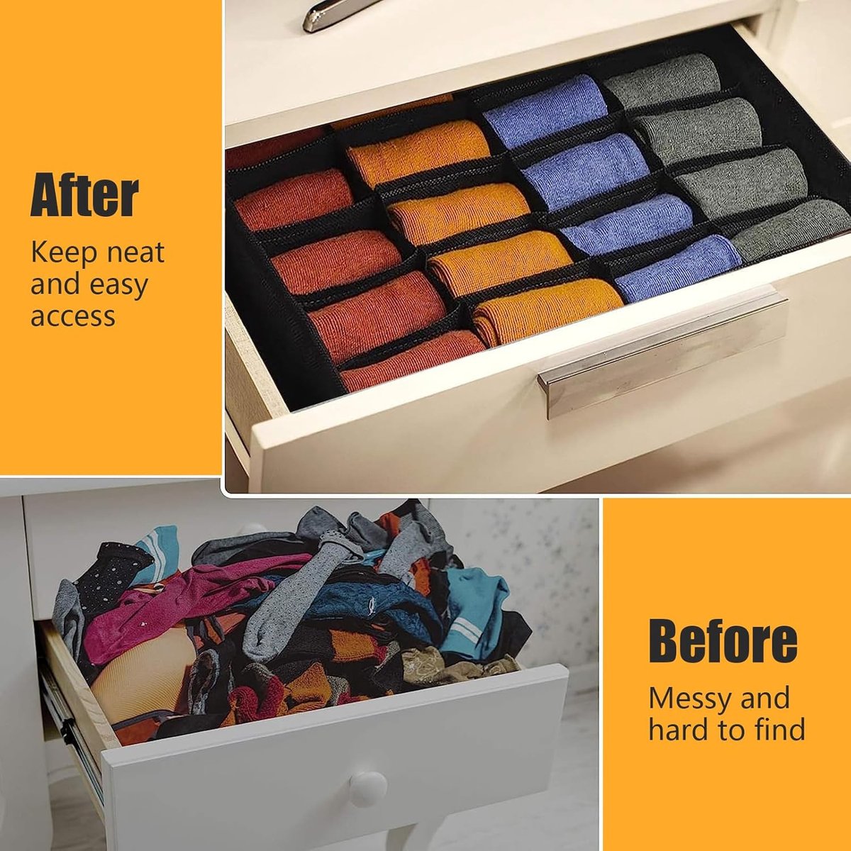 Underwear Storage Boxes - 2 Pieces - 24 Compartments - Drawer Organizer - Bra Organizer - Sock Organizer - Collapsible Storage Box - Underwear Divider - For Wardrobe - Foldable - For Underwear