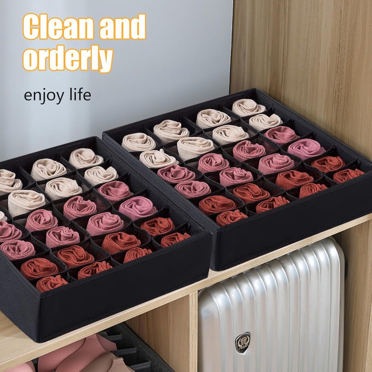 Underwear Storage Boxes - 2 Pieces - 24 Compartments - Drawer Organizer - Bra Organizer - Sock Organizer - Collapsible Storage Box - Underwear Divider - For Wardrobe - Foldable - For Underwear