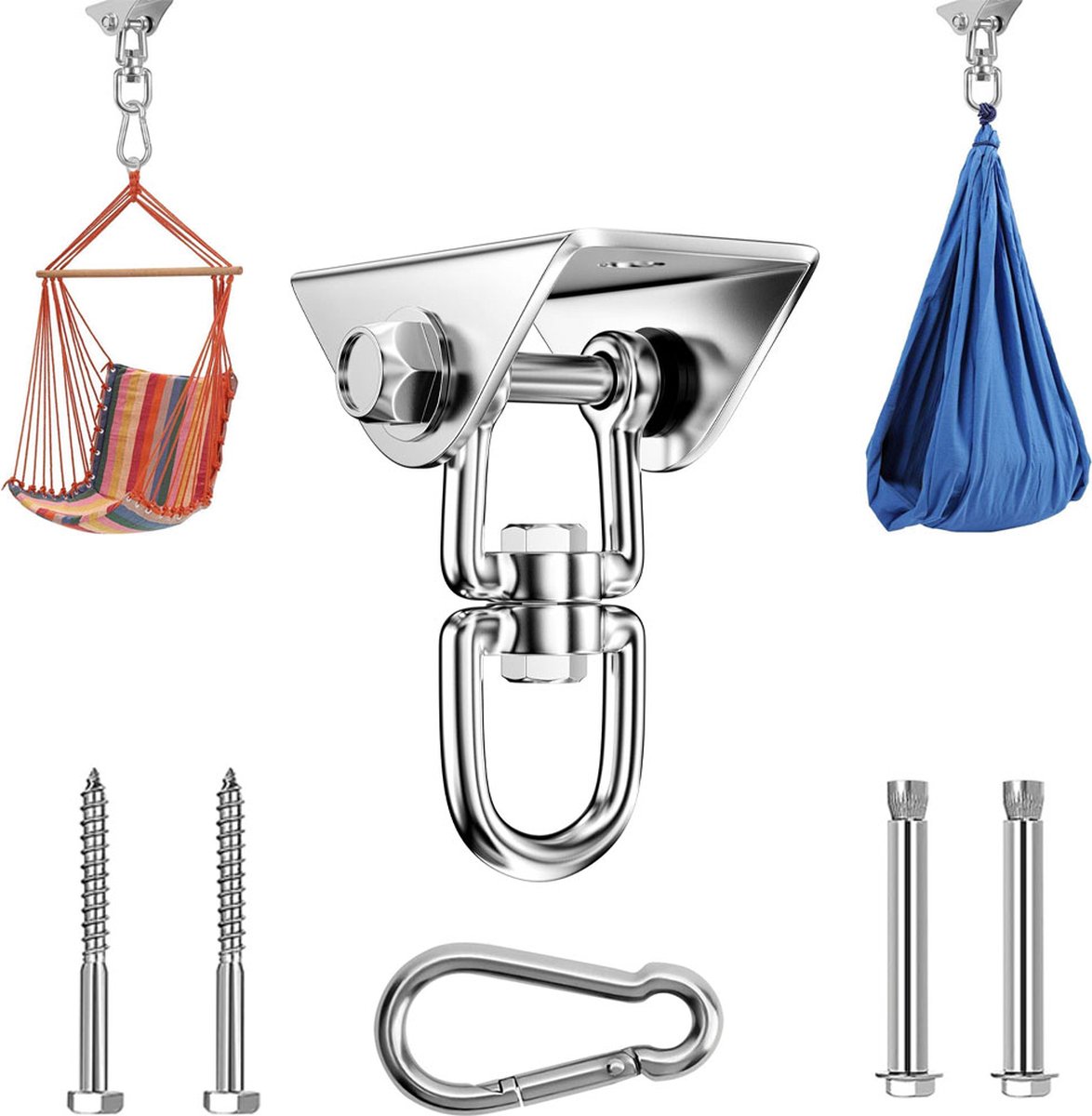Professional Ceiling Hook with 500kg Load Capacity - 360° Rotatable - With Carabiner - Punching Bag Suspension System - Suspension Hook - Ceiling Bracket - Swing Hook - Hanging Punching Bag Professional Ceiling Hook with 500kg Load Capacity - 360° Rotatable - With Carabiner - Punching Bag Suspension System - Suspension Hook - Ceiling Bracket - Swing Hook - Hanging Punching Bag