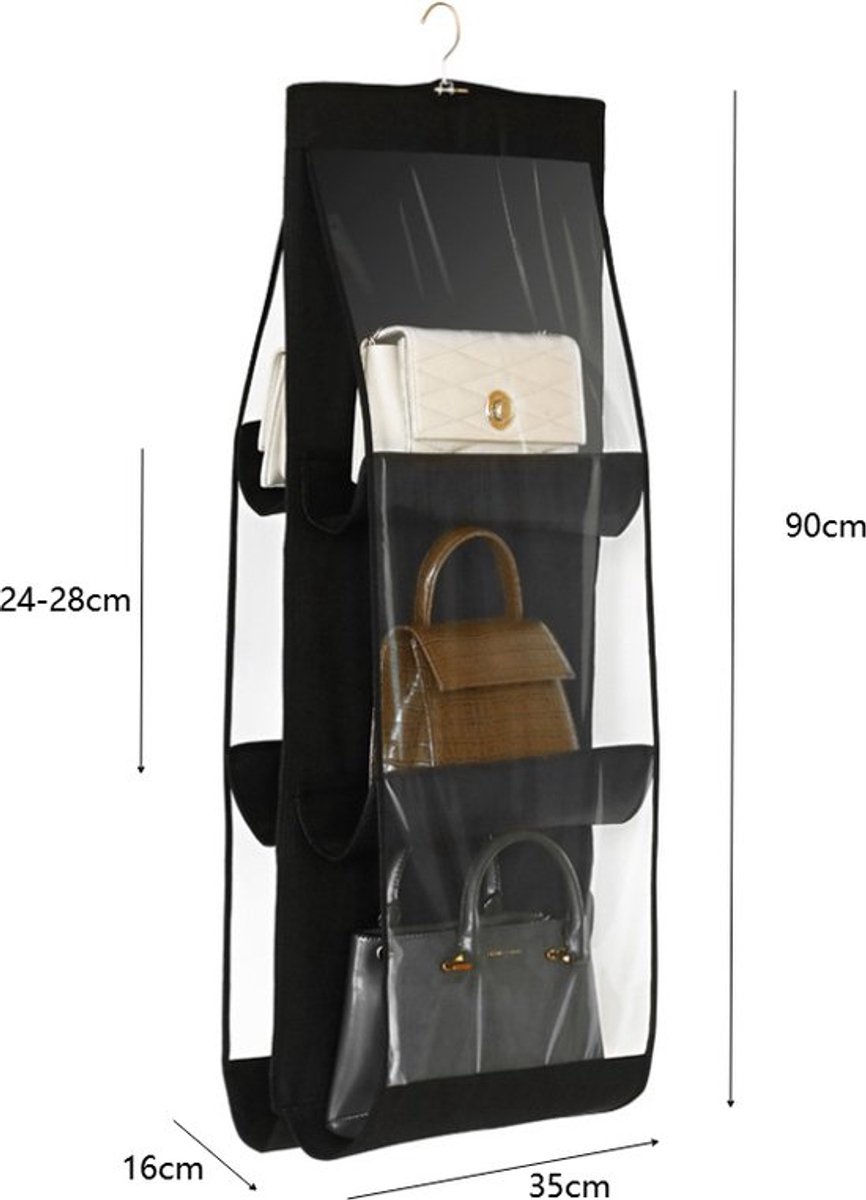 Handbag Organizer - Bag Organizer - Bag Organizer - Storage for 6 Handbags - Storage Bags - Hanging Wardrobe Organizer - Women's Handbag - Storage Space - 3 Layers - Foldable Wardrobe Organizer - 90x35x32 Cm - Black - 1 Piece