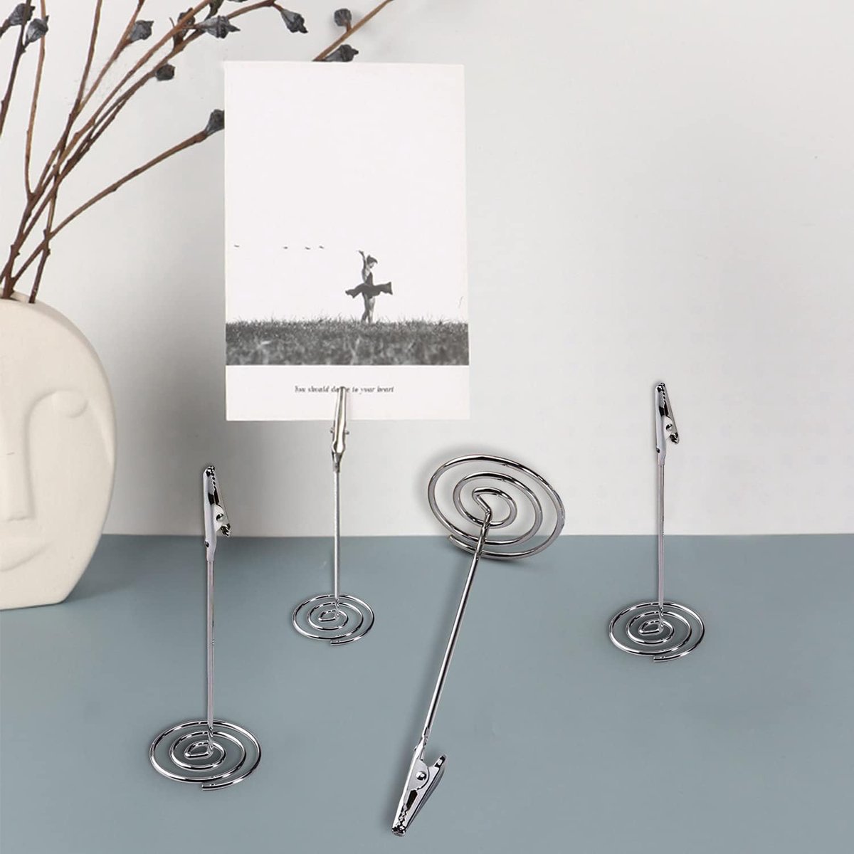Photo Clip Holders - 12 Pieces - Photo Holder with Clip - Photo Clip - Photo Frame - Stainless Steel Card Holder - Table Card Holder - Name Tag - 120*40mm - For Office