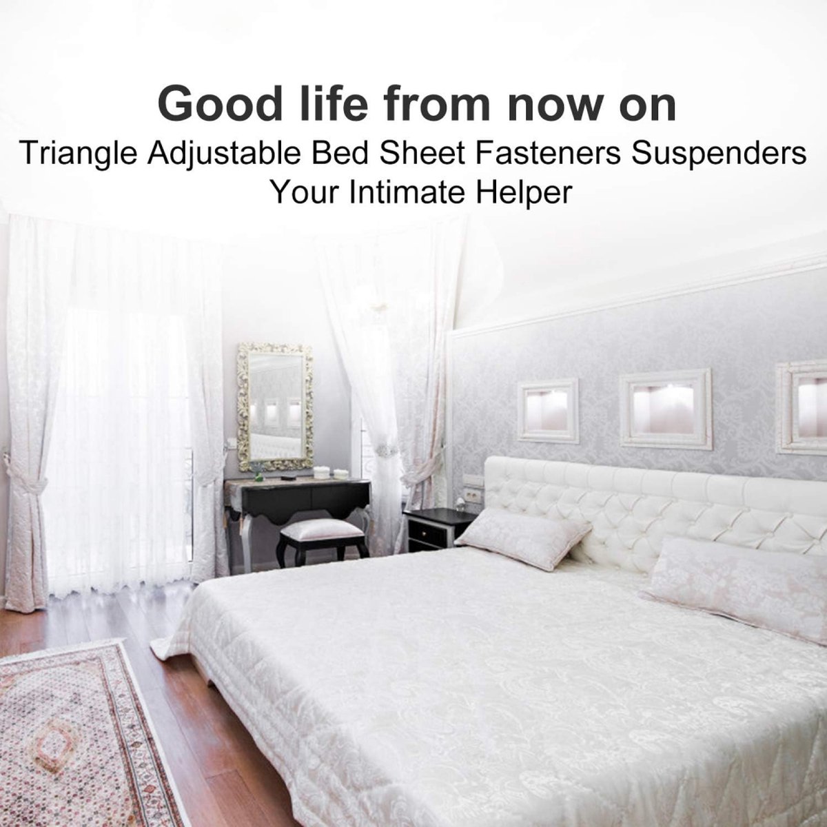 Bed Sheet Tensioners - 4 Pieces - Duvet Sheet Tensioner Clips - Duvet Clamps - Duvet Cover Tensioners - Sheet Clips - Adjustable - Sheet Suspenders - Fitted Sheet Clamps - Bed Sheet Clips - Say Goodbye to Messy Sheets - Won%27t Shift - Black